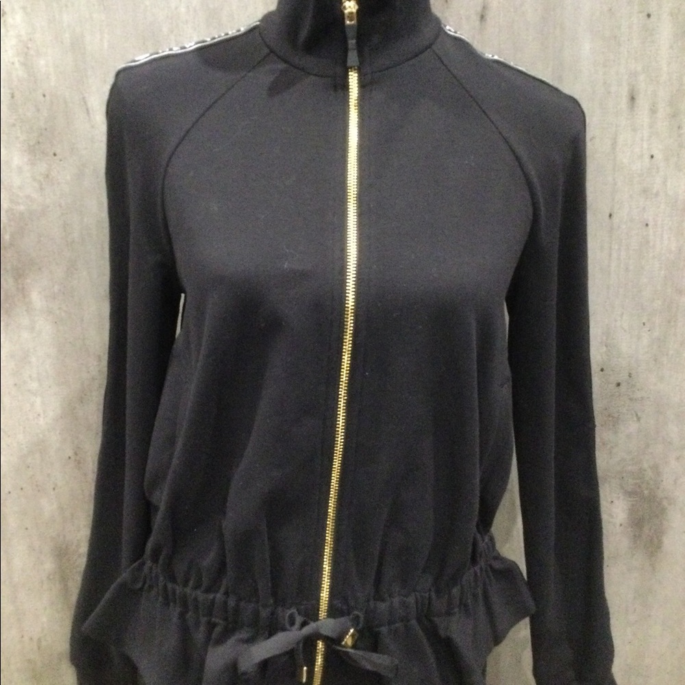 KATE SPADE ACTIVEWEAR FULL ZIP JACKET BLACK WITH GOLD DETAILING SIZE SMALL NWOT